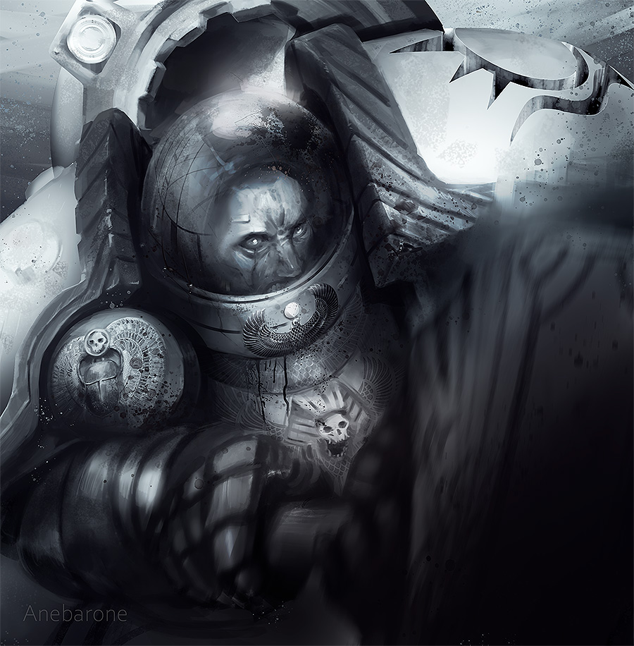 An alternate space marine attacks with a mace.
