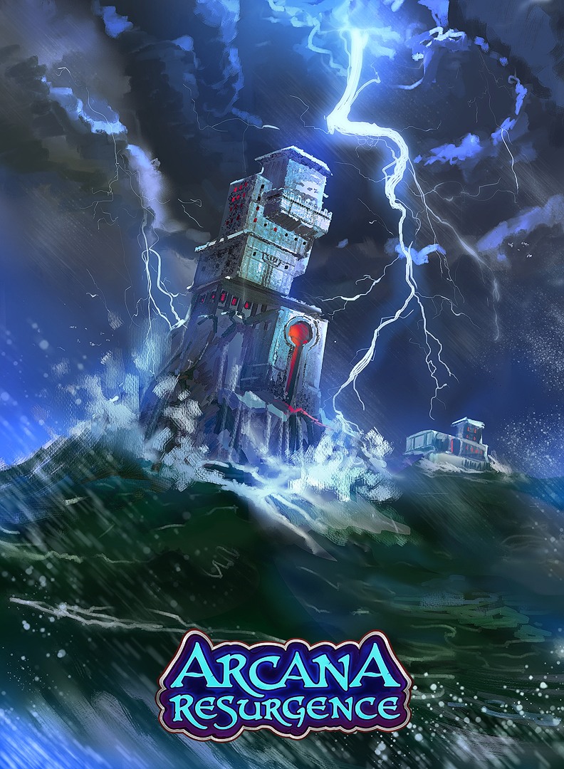 Illustration of a tower in a sea storm.