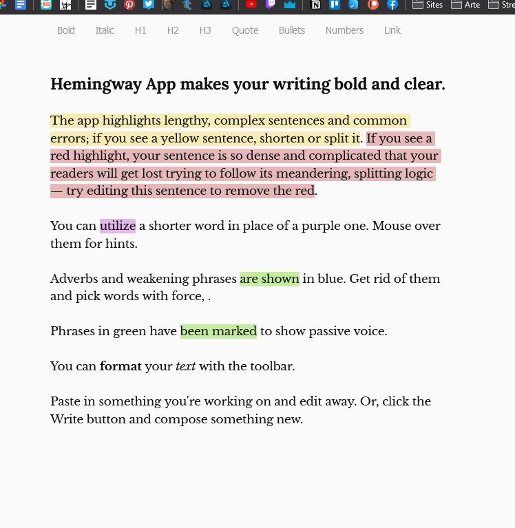 screencap of an editor highlighting passive voice, long expressions, and  dense/long sentences.