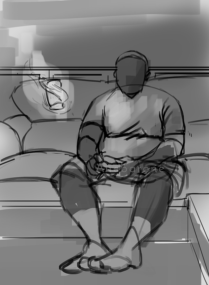sketch of a mage gaming on a couch.