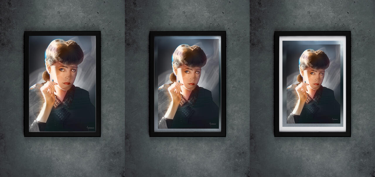 Background and frame tests for Rachael's portrait.