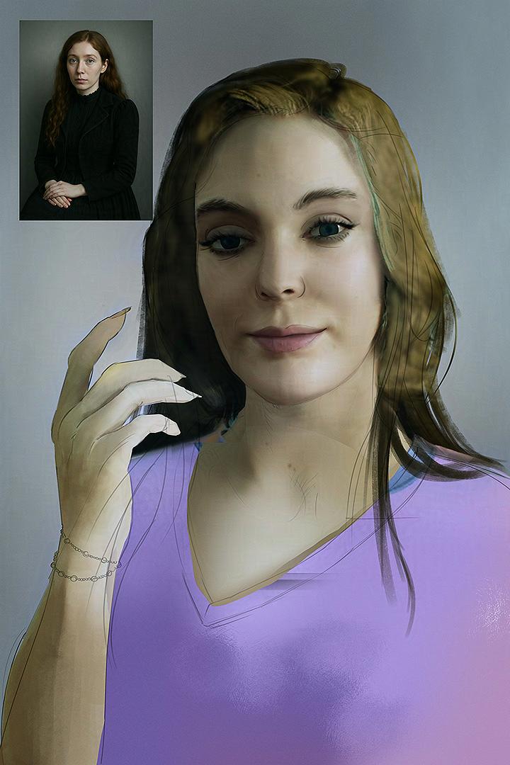 WIP for the vampire portrait. Has unfinished lines and placeholder colors