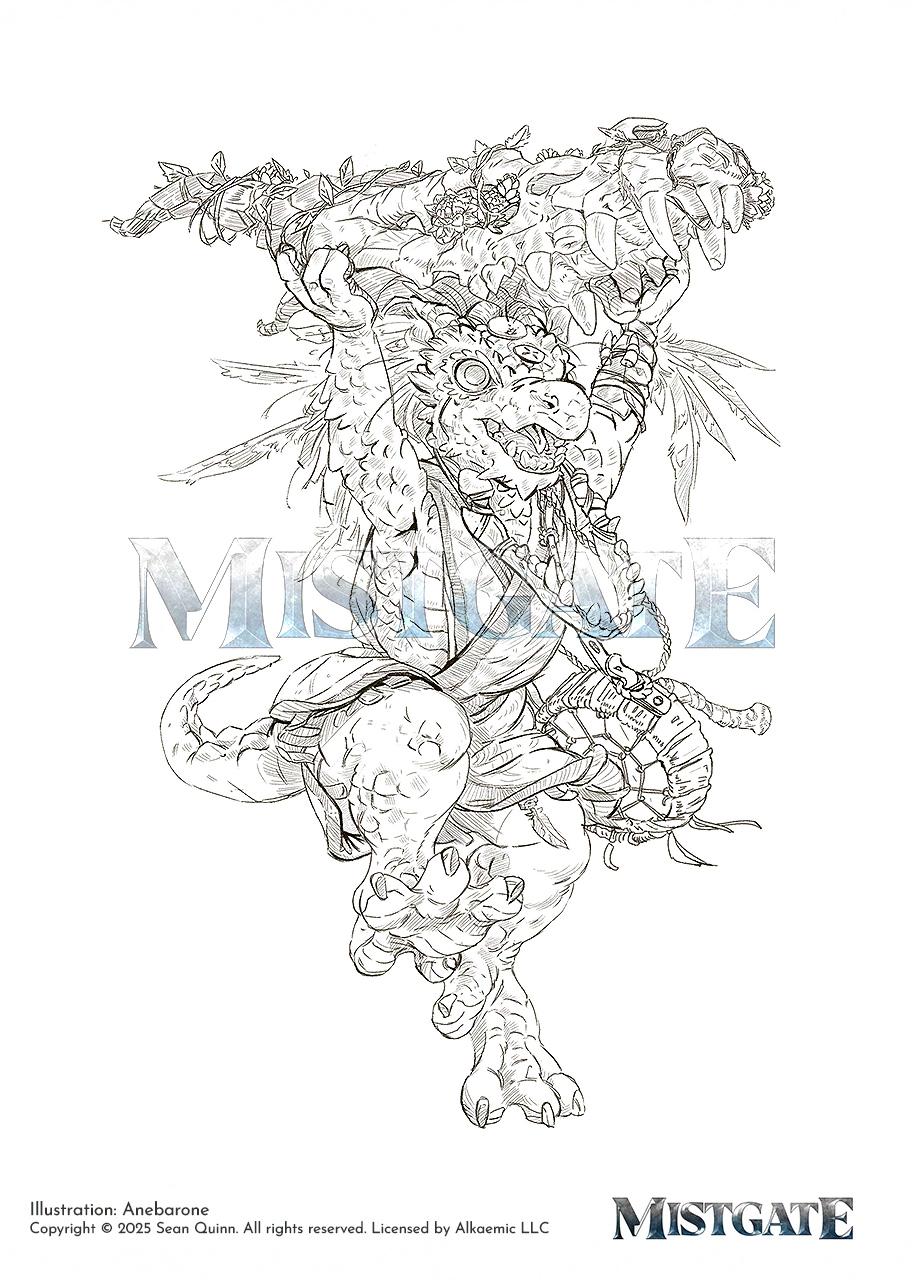 black and white drawing of a kobold holding a large dragon skull